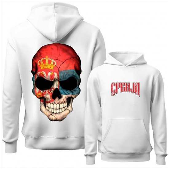 SRBIJA SKULL duks-kapuljača-obostrano beli