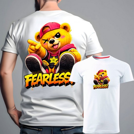 FEARLESS BEAR muška majica-obostrano-bela