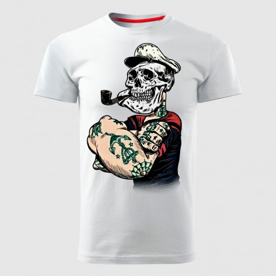 Popaj Skull Muška Majica Bela