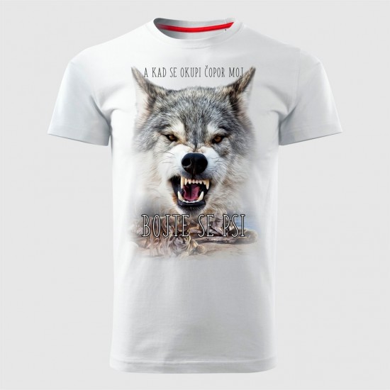 Vuk Bojte Se Psi Muška Majica Bela